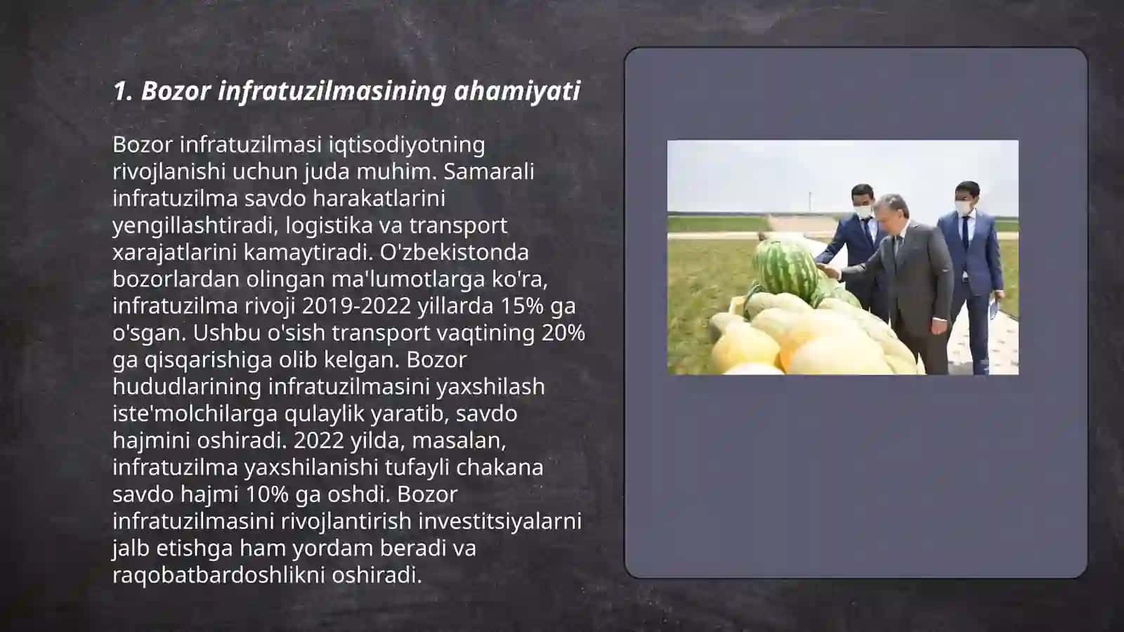 O‘zbekiston Respublikasida bozor infratuzilmasining shakllanishi.Respublika iqtisodiyotidagi tarkibiy o‘zgarishlar 3