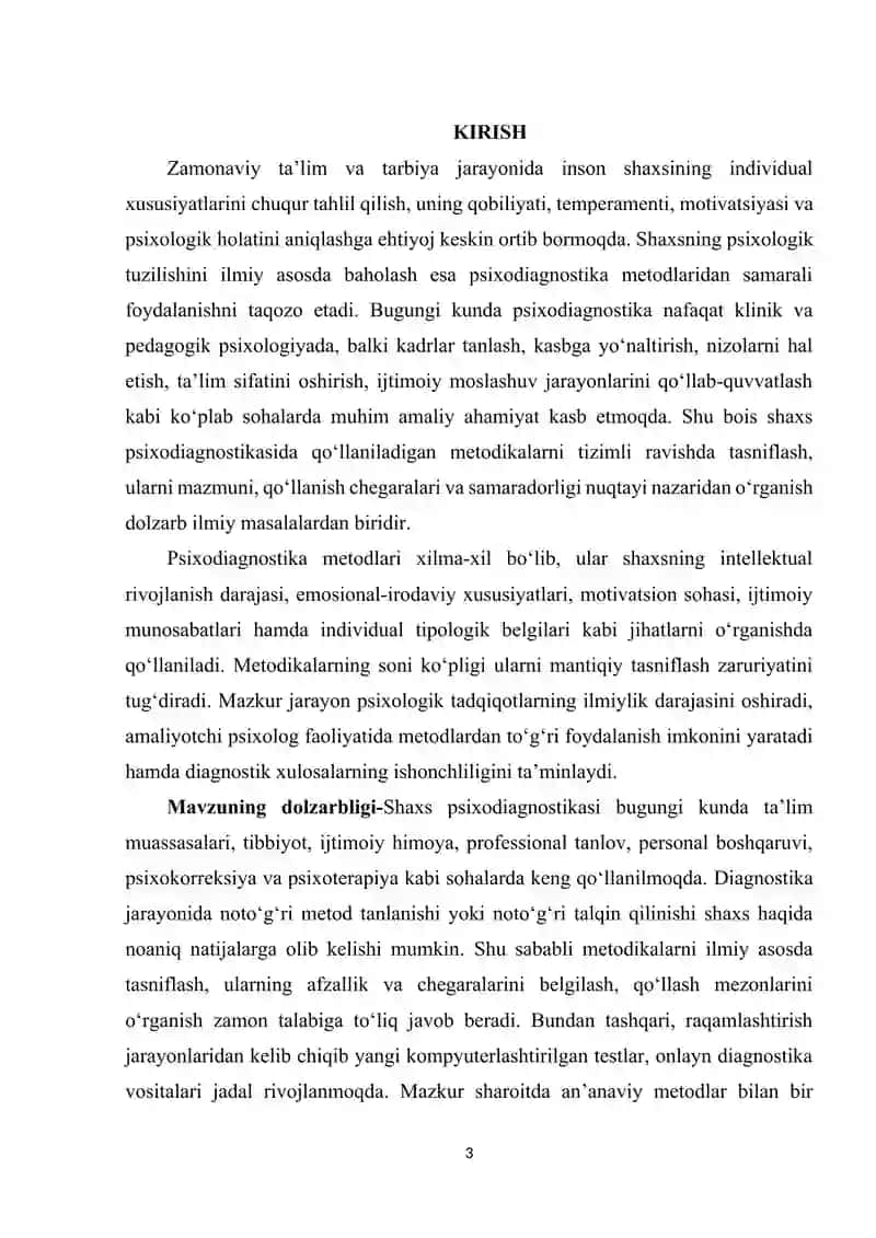 Shaxs psixodiagnostikasida qo’llaniladigan metodikalar tasnifi. 3