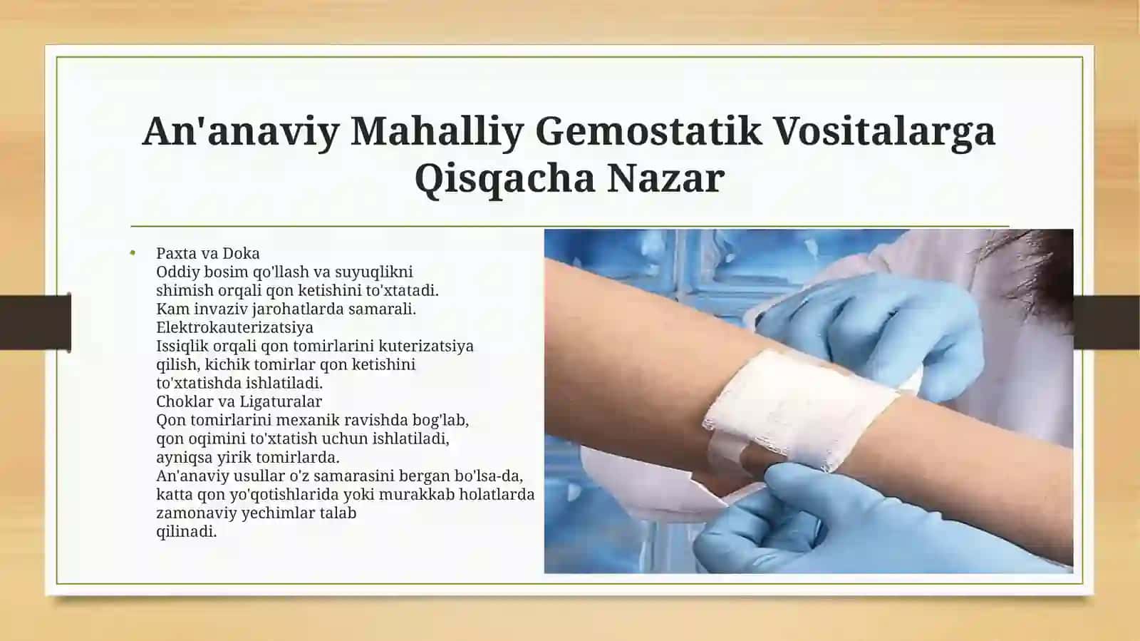 Mahalliy gemostaz uchun zamonaviy dori-vositalar. Qon o‘rninibosuvchi suyuqliklar 3