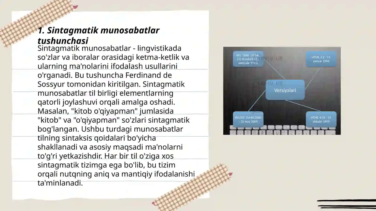 Til birliklari oʻrtasidagi munosabatlar turlarining.Sintagmatika va paradigmatika 3