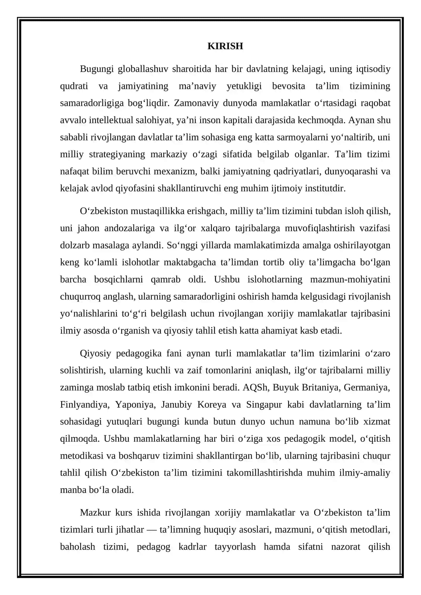 Rivojlangan xorijiy mamlakatlarning ta'lim tizimi bilan O'zbekistondagi ta'lim tizimini qiyosiy tahlil etish 3