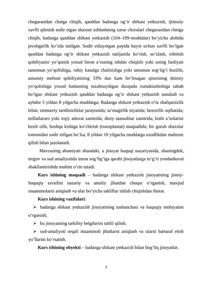 BADANGA SHIKAST YETKAZISH JINOYATI 3