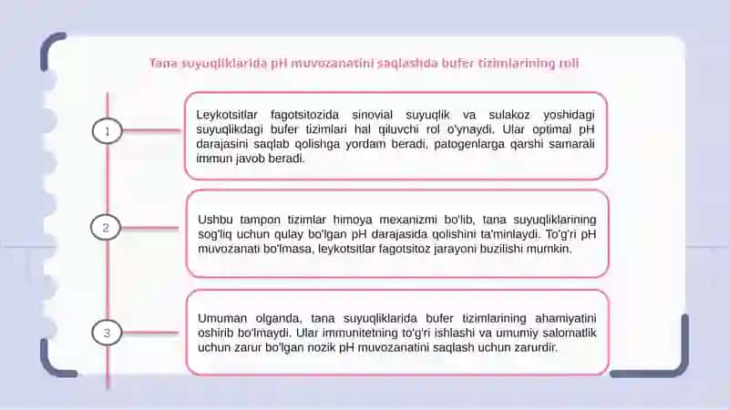 SolakkozyoshisuyuqligivasinovialsuyuqlikningbufertizimlariLeykositlarnifagositezjarayonidagiahamiyati 3