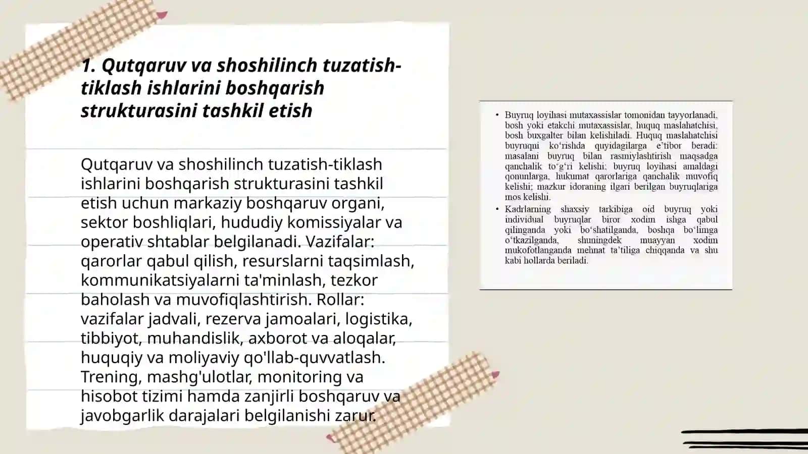Qutqaruv va shoshilinch tuzatish - tiklash ishlarini tashkil qilish 3