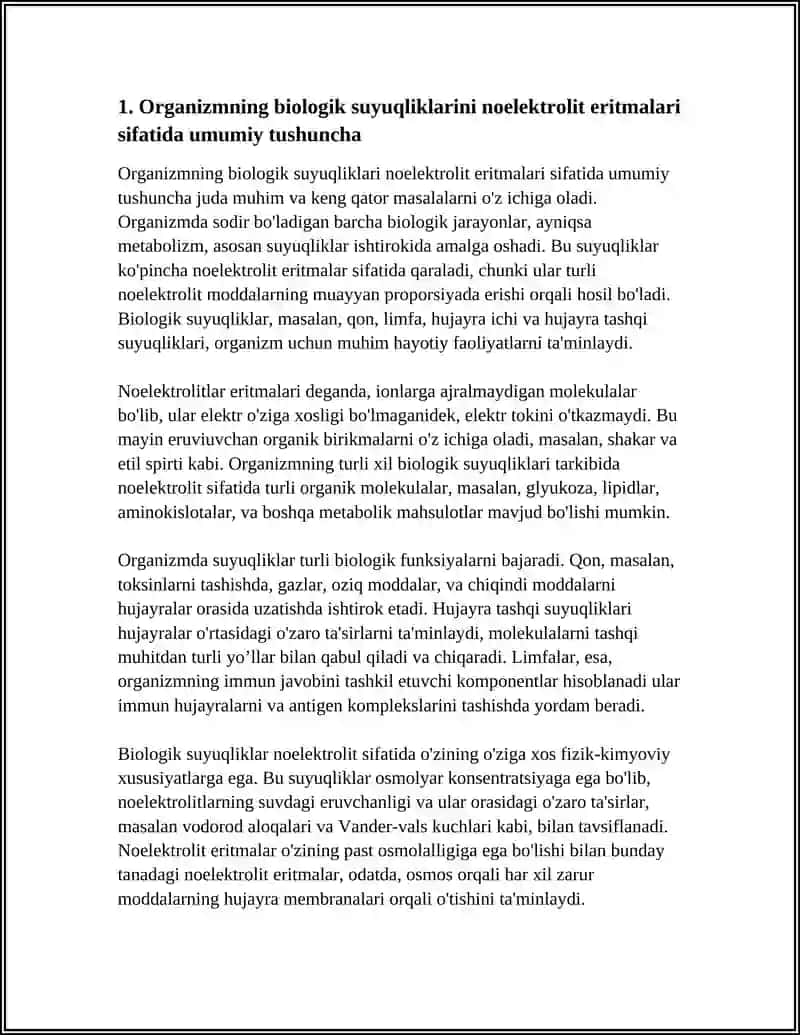 ORGANIZMNING BIOLOGIK SUYUQLIKLARI NOELEKTROLITLAR ERITMALARI SIFATIDA 3
