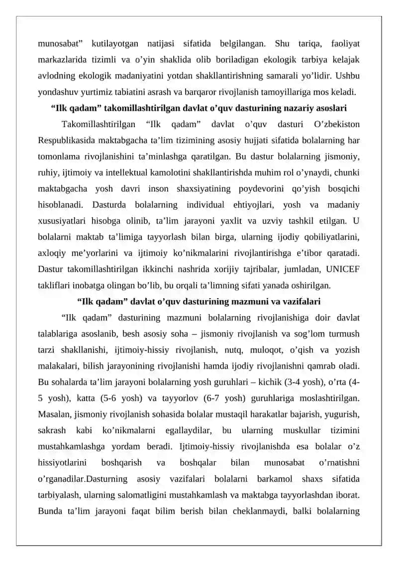 O’quv dasturi "Ilk qadam" takomillashtirilgan 3
