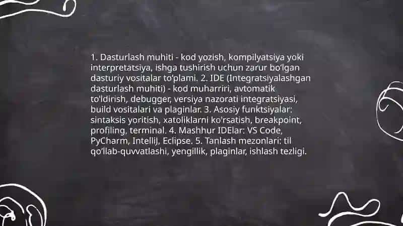 Turli dasturlash muhitlarida ishlashni oʻrganish 3