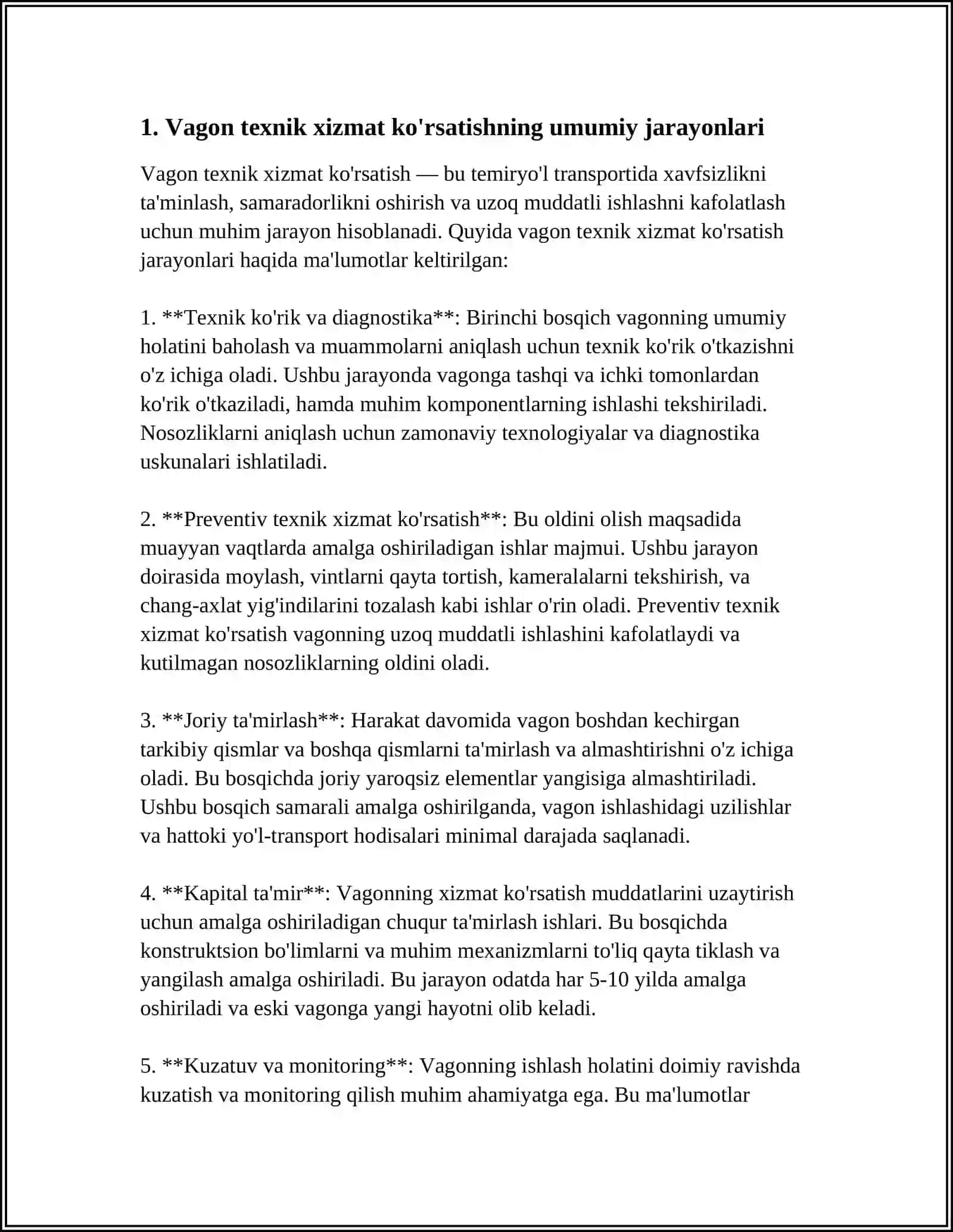 VAGON TEXNIK XIZMAT KOʻRSATISH 3