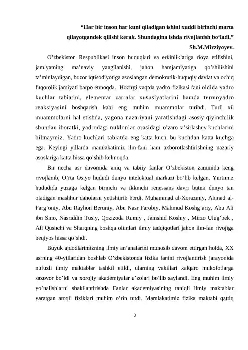 “BIRINCHI YADROVIY REAKTORLAR. 
YADRO REAKTORLARNING ISHLASH PRINSIPI” 3