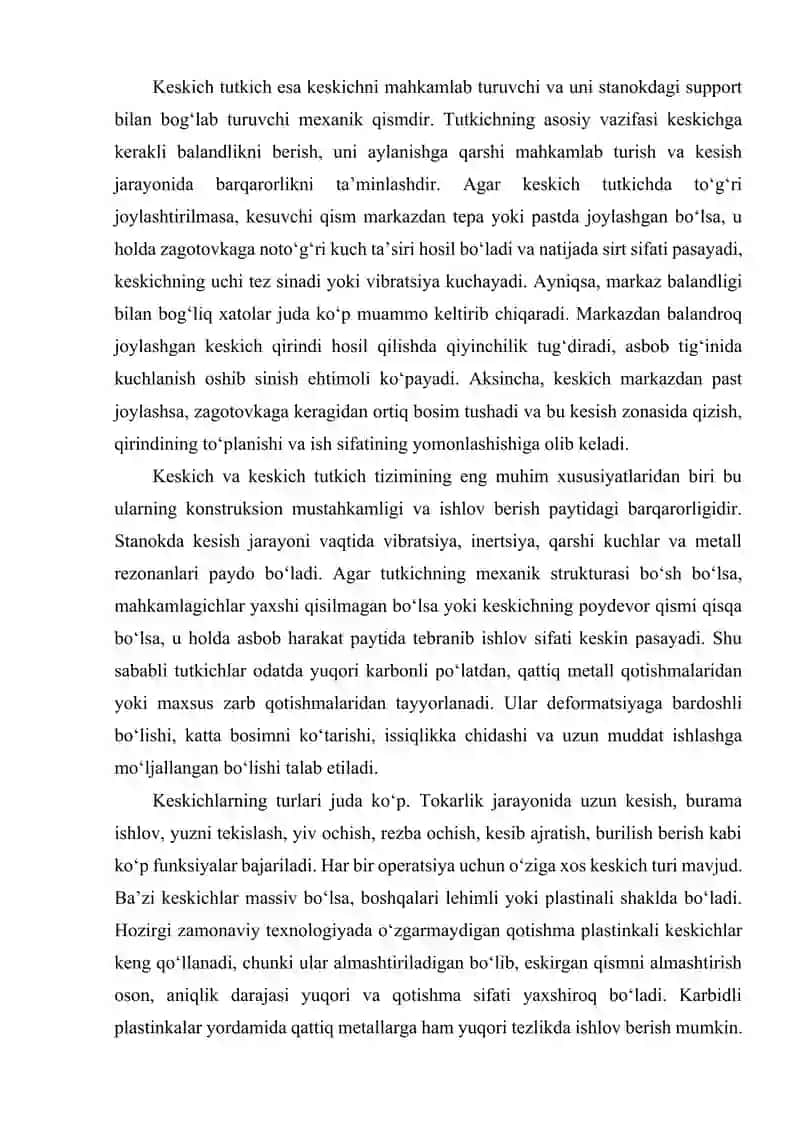 Keskichni keskich tutkichga oʻrnatish. Supportni qoʻlda va mexanik surish 3
