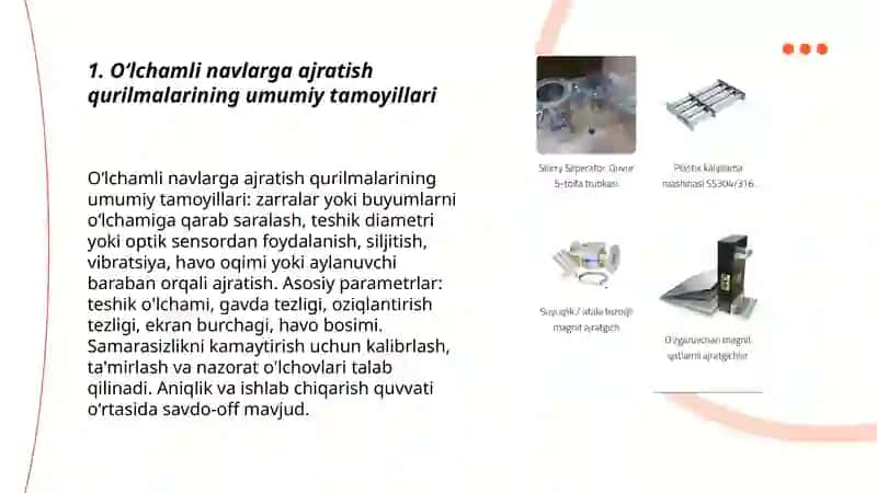 Oʻlchamli navlarga ajratish qurilmalari 3
