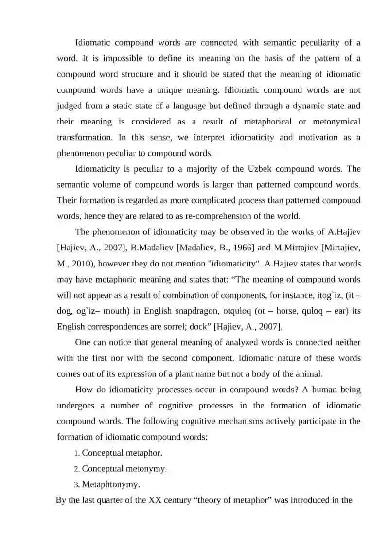 Cognitive Analysis of Concepts in English and Uzbek/Russian 3