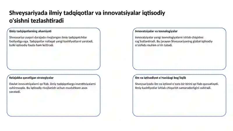 Shveysariya innovatsion iqtisodiyotni rivojlantirishda yetakchi davlatlar tajribasini qo'llaydi 3