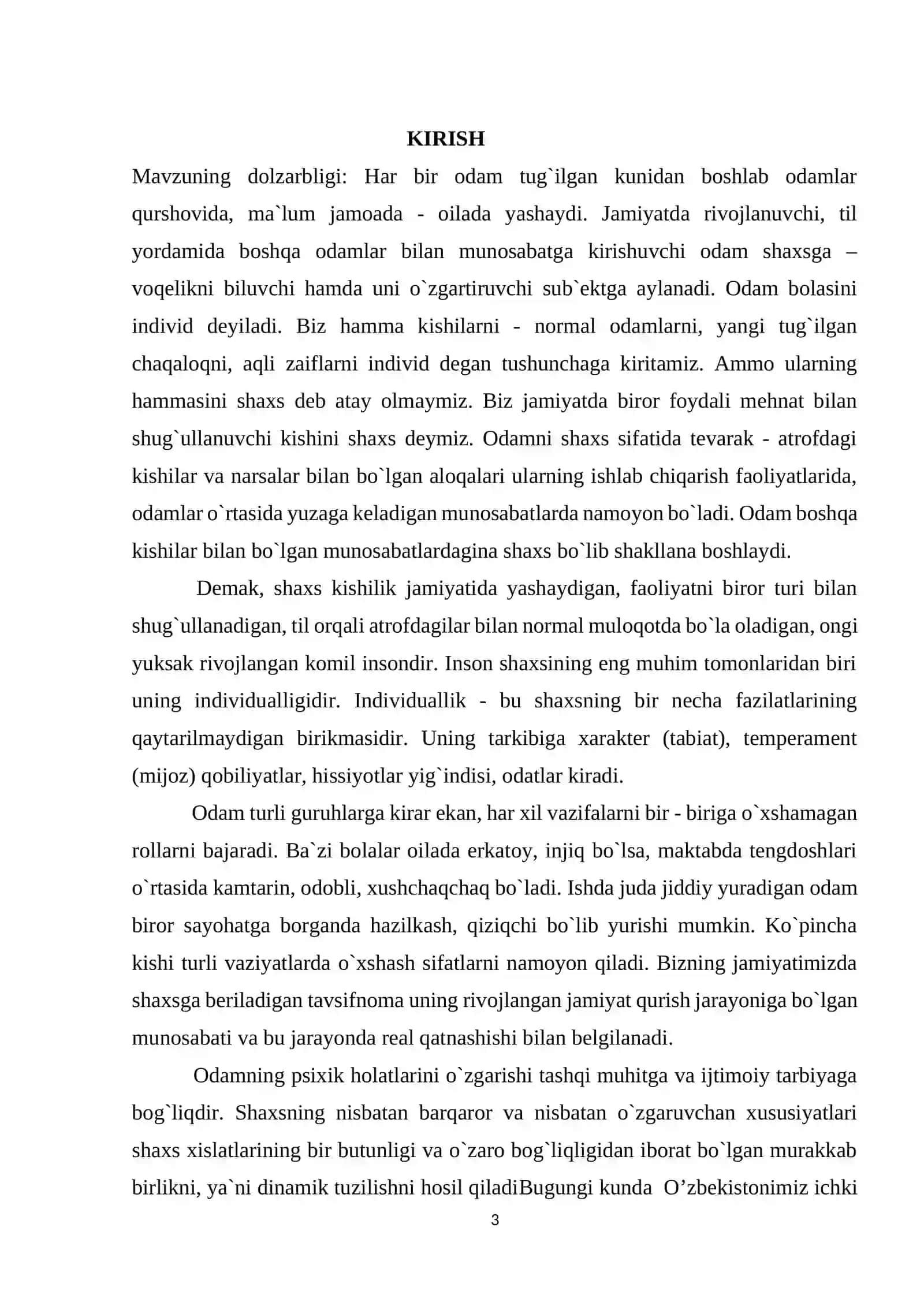 Psixologiya (f.t.b) ta’lim yo’nalishi 171-guruh KURS ISHI 3