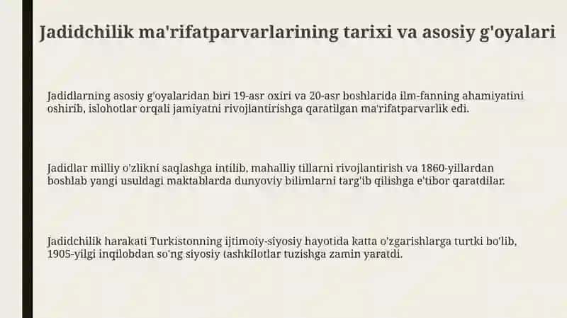 Jadid ma'rifatchilarining ijtimoiy-ma'naviy hayotdagi o'rni 3