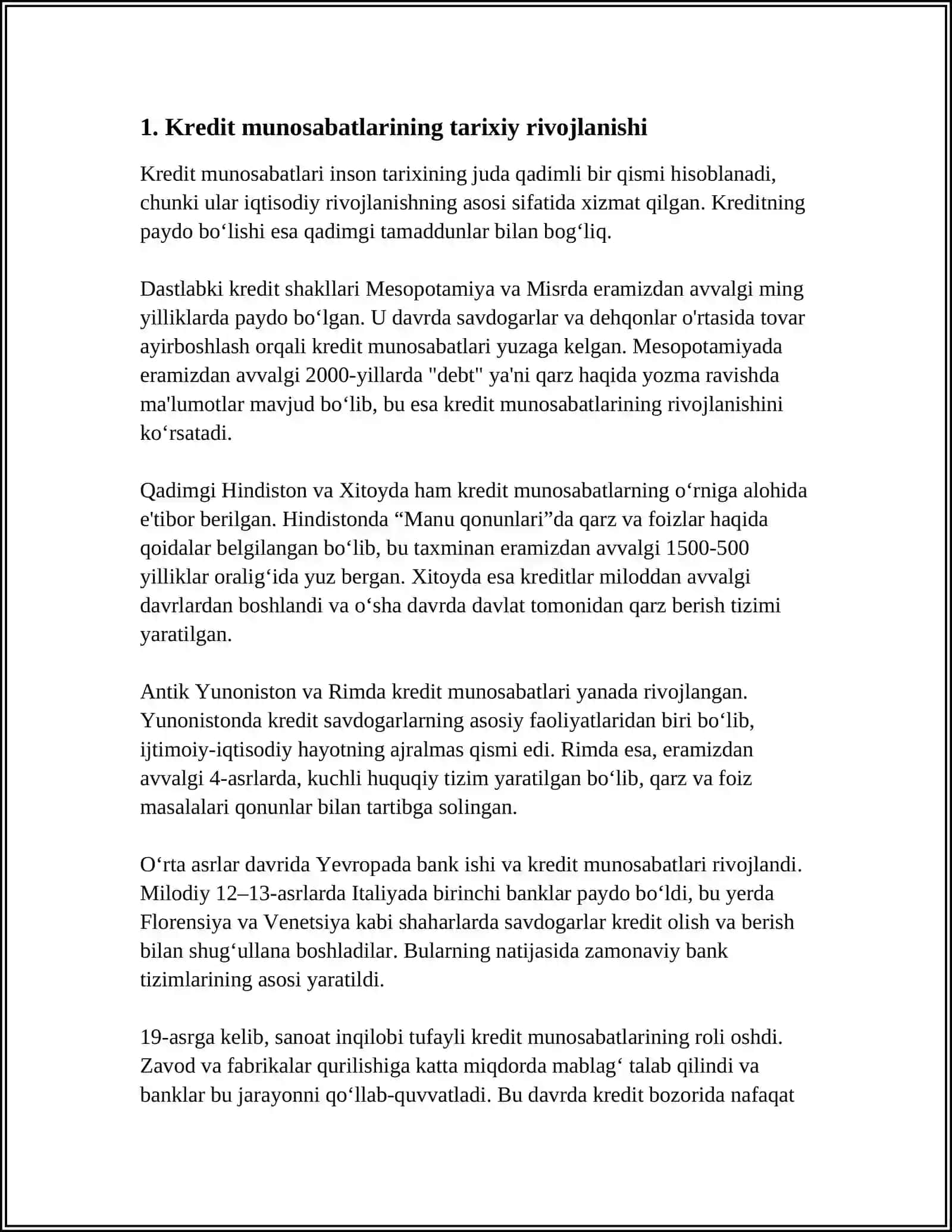KREDIT MUNOSABATLARINING RIVOJLANISH BOSQICHLARI 3