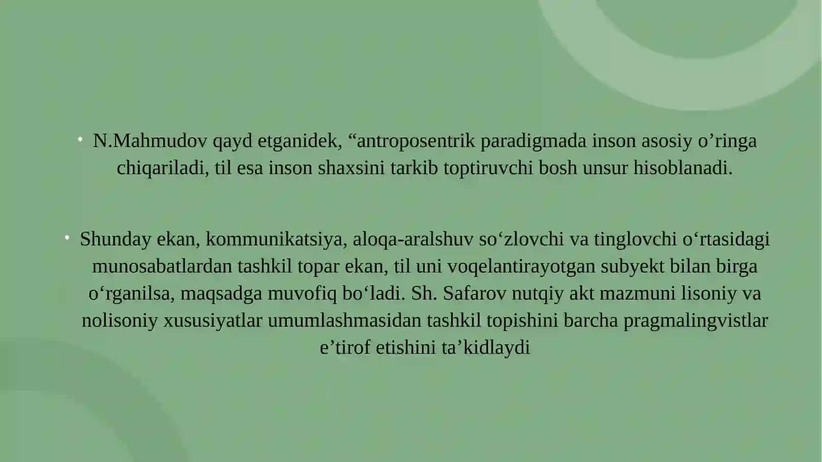 PPT O‘zbek va arab tillarida nutqiy aktni hosil qiluvchi noverbal vositalar 3