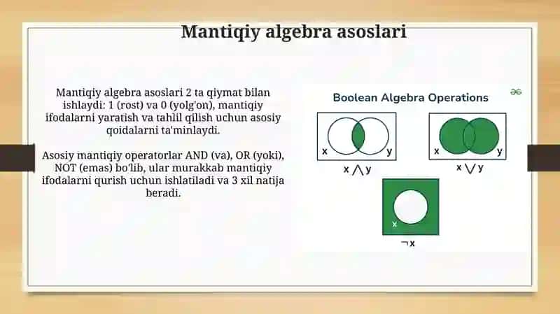 Diskret matematika va C#: Boolean masalalrini dasturiy yechish va uni qollash metodikasi 3