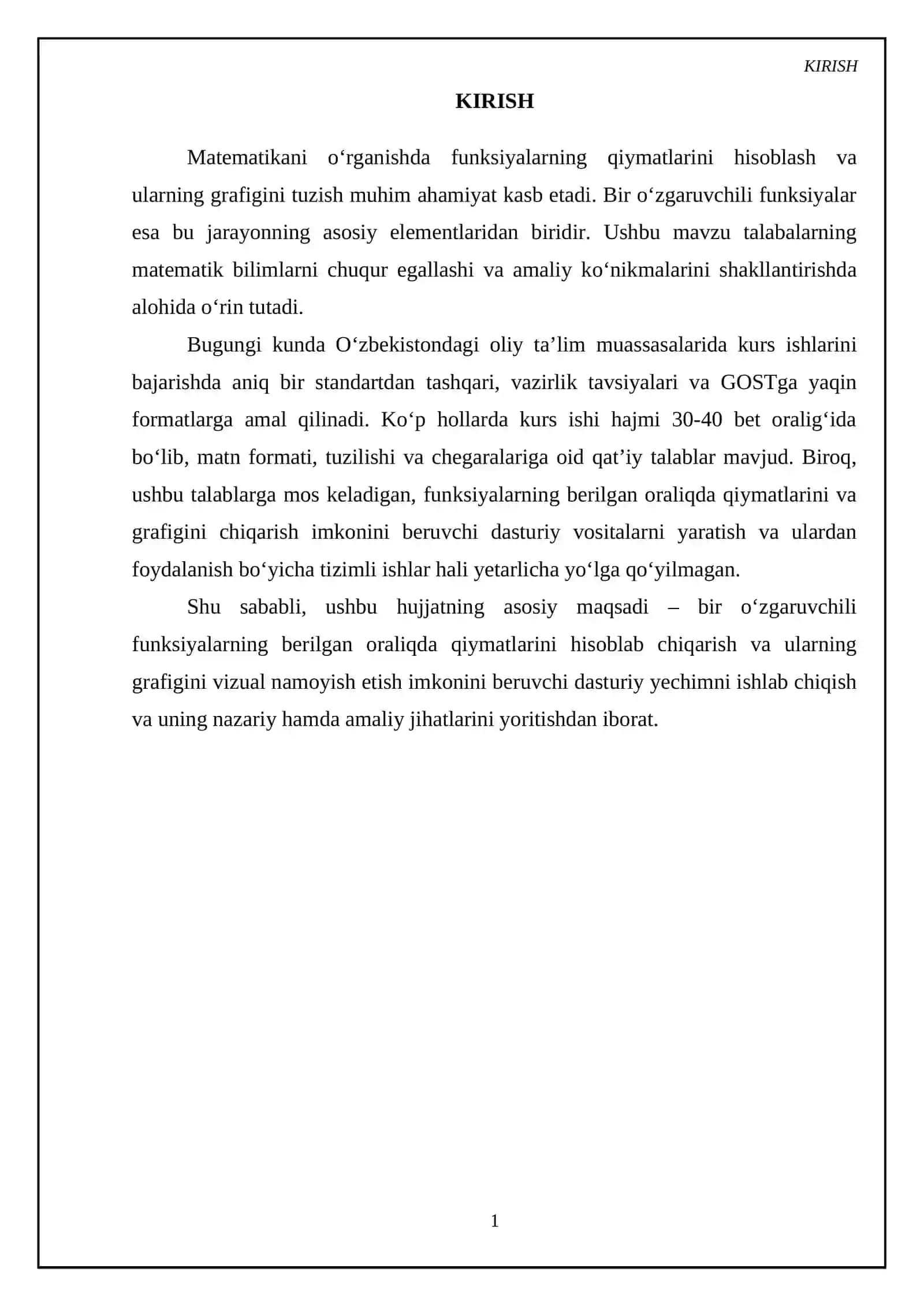Bir oʻzgaruvchili funksiyalarning berilgan oraliqda qiymatlarini va grafigini chiqarish dasturi 3