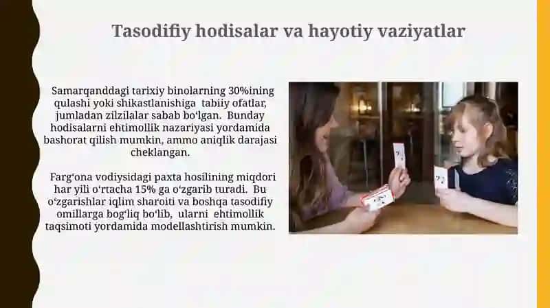 Tasodifiy hodisalar va ularning ehtimolligi haqida tushuncha 11 sinf uchun ochiq dars 3