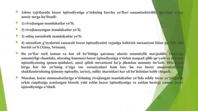 Bozor Iqtisodiyotiga O’tish Davri va uning O’zbekistondagi Xususiyatlari 3