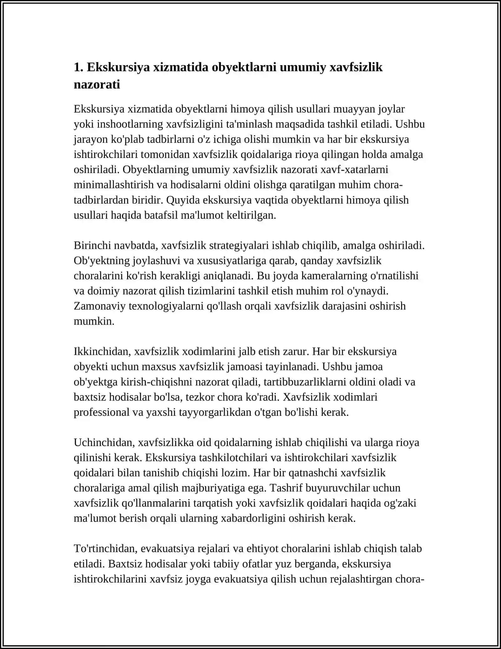 Ekskursiya xizmatida obyektlarni himoya qilish usullari 3