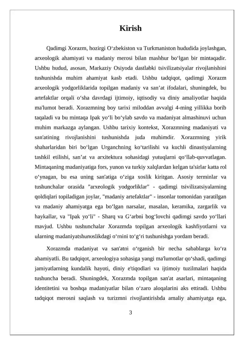 QADIMGI XORAZM ARXEOLOGIK YODGORLIKLARIDA MA'DANIYAT VA SAN'AT 3
