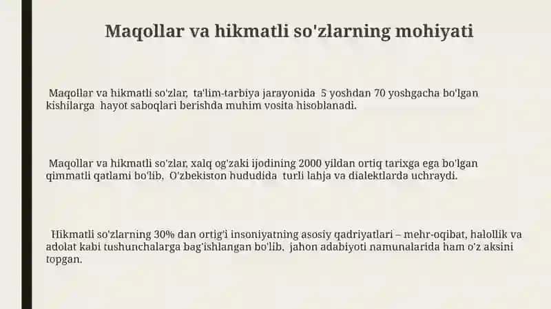 Lug‘at tarkibidagi ajralmas birikmalar maqol, matal, hikmatli so‘zlar 3