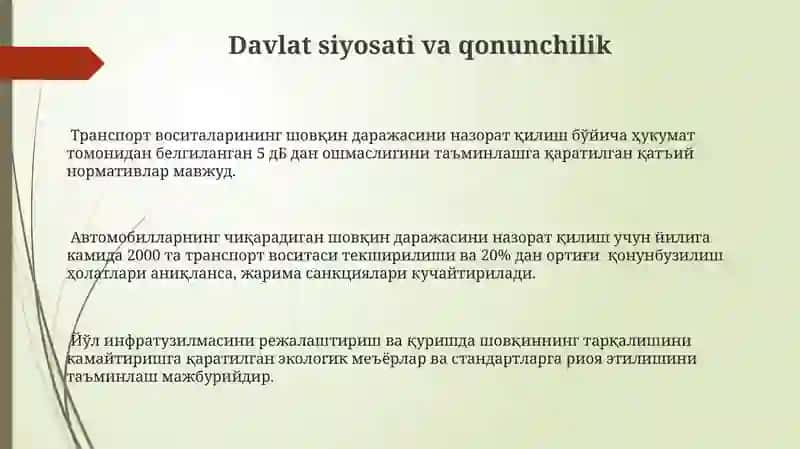 Transportlardan chiqadigon shovqinni kamaytirish chora tadbirlari 3