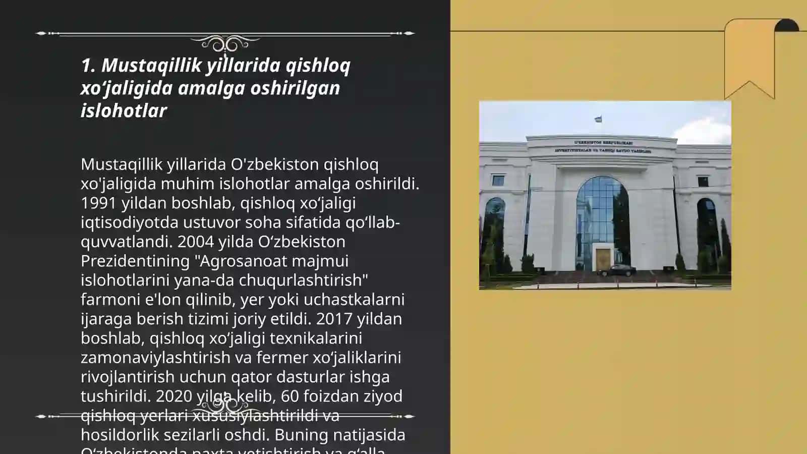 Mustaqillik yillarida qishloq xo`jaligi va sanoat sohasidagi o`zgarishlar 3