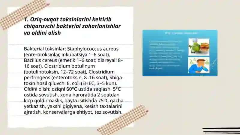 OVQATDAN ZAHARLANISHNI TURLARI VA ULARNI OLDINI OLISH 3