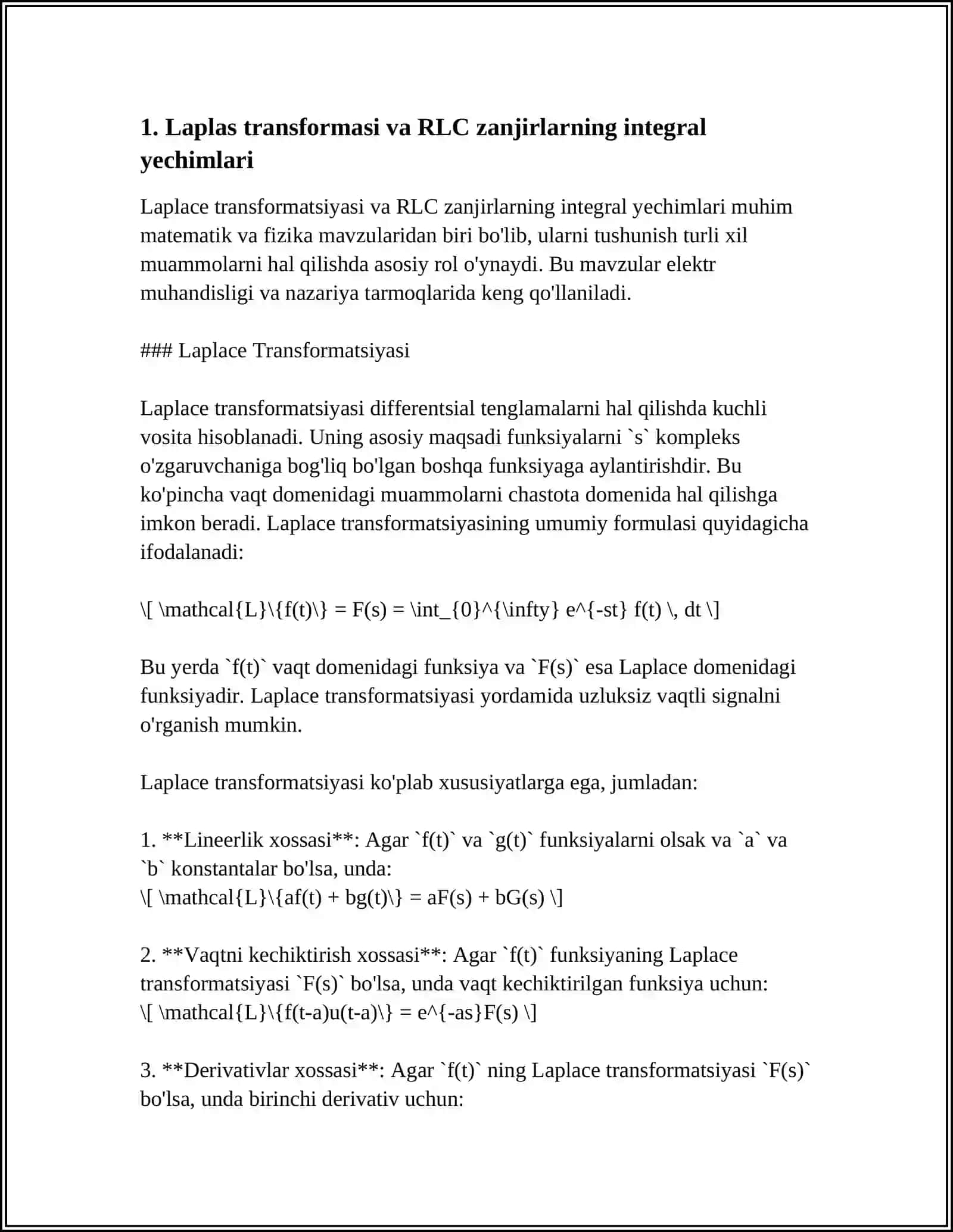 ELEKTR ZANJIRLAR TAHLILIDA INTEGRAL HISOB TATBIQLARI 3