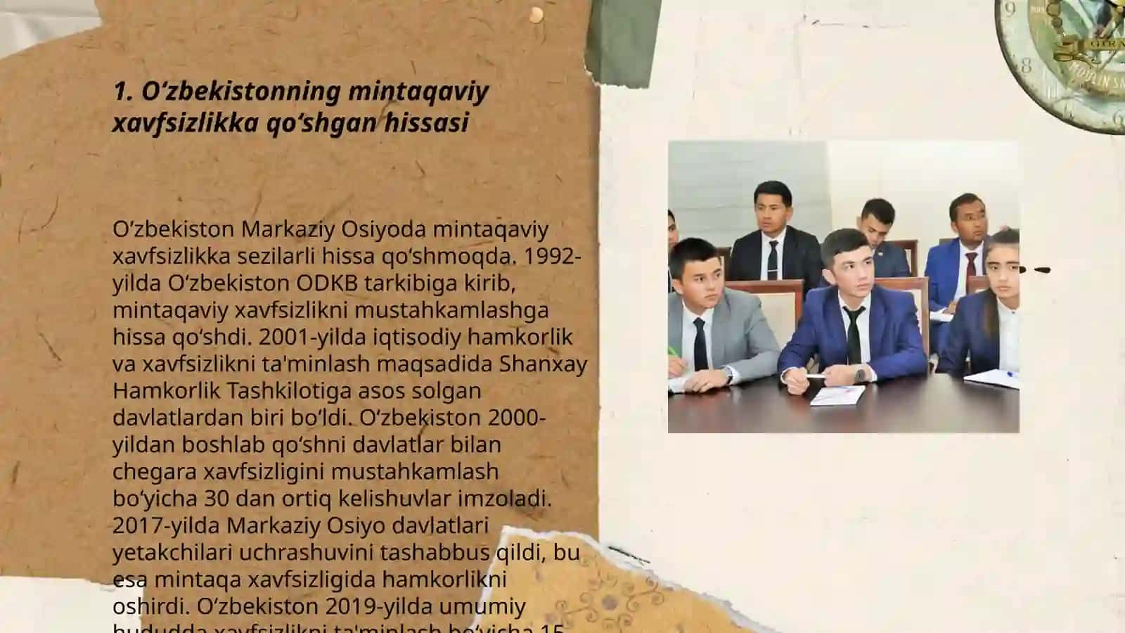 O‘zbekistonning Markaziy Osiyoda tinchlik va barqarorlikni ta’minlashdagi o‘rni 3