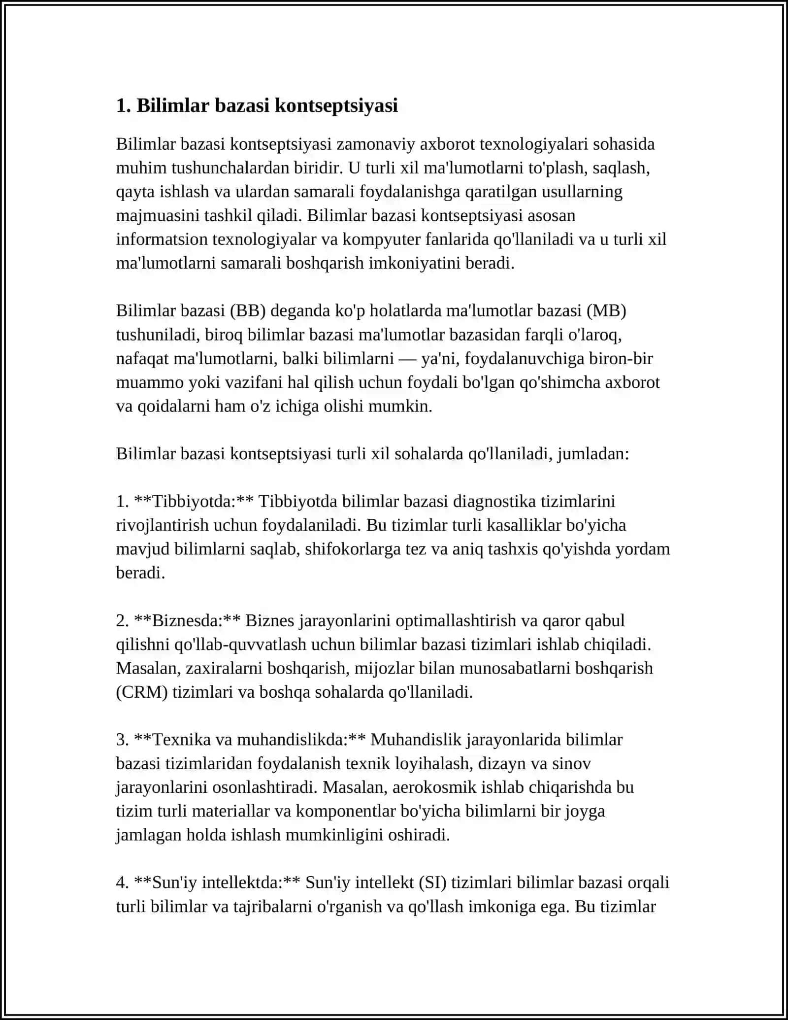 BILIMLAR BAZASI VA BILIMLARNI NAMOYISH QILISH MODELLARI 3