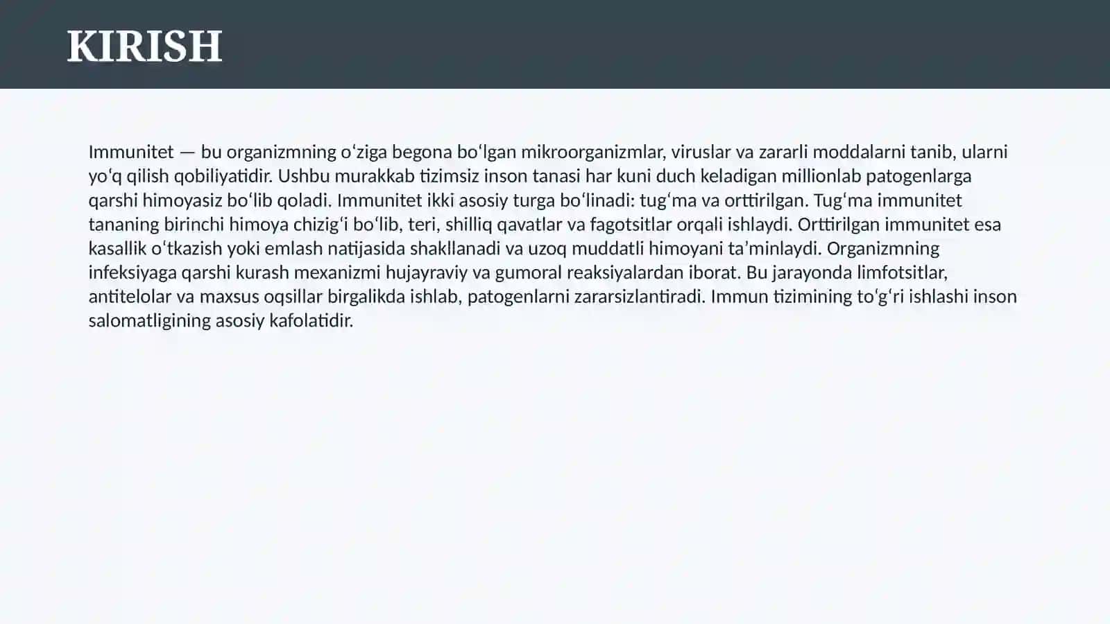 IMMUNITET IMMUNITET TURLARI ORGANIZMNING INFEKSIYAGA QARSHI XIMOYA MEXANIZMI 3