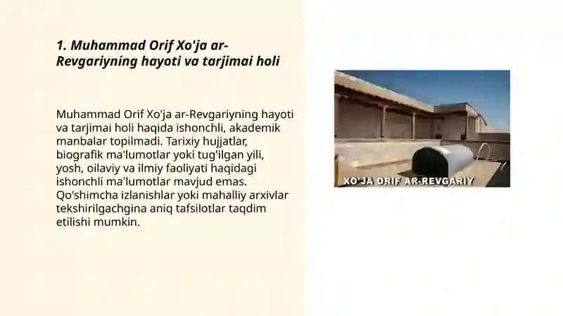 Muhammad Orif Xo'ja ar-Revgariyning hayoti va tarjimai holi 3