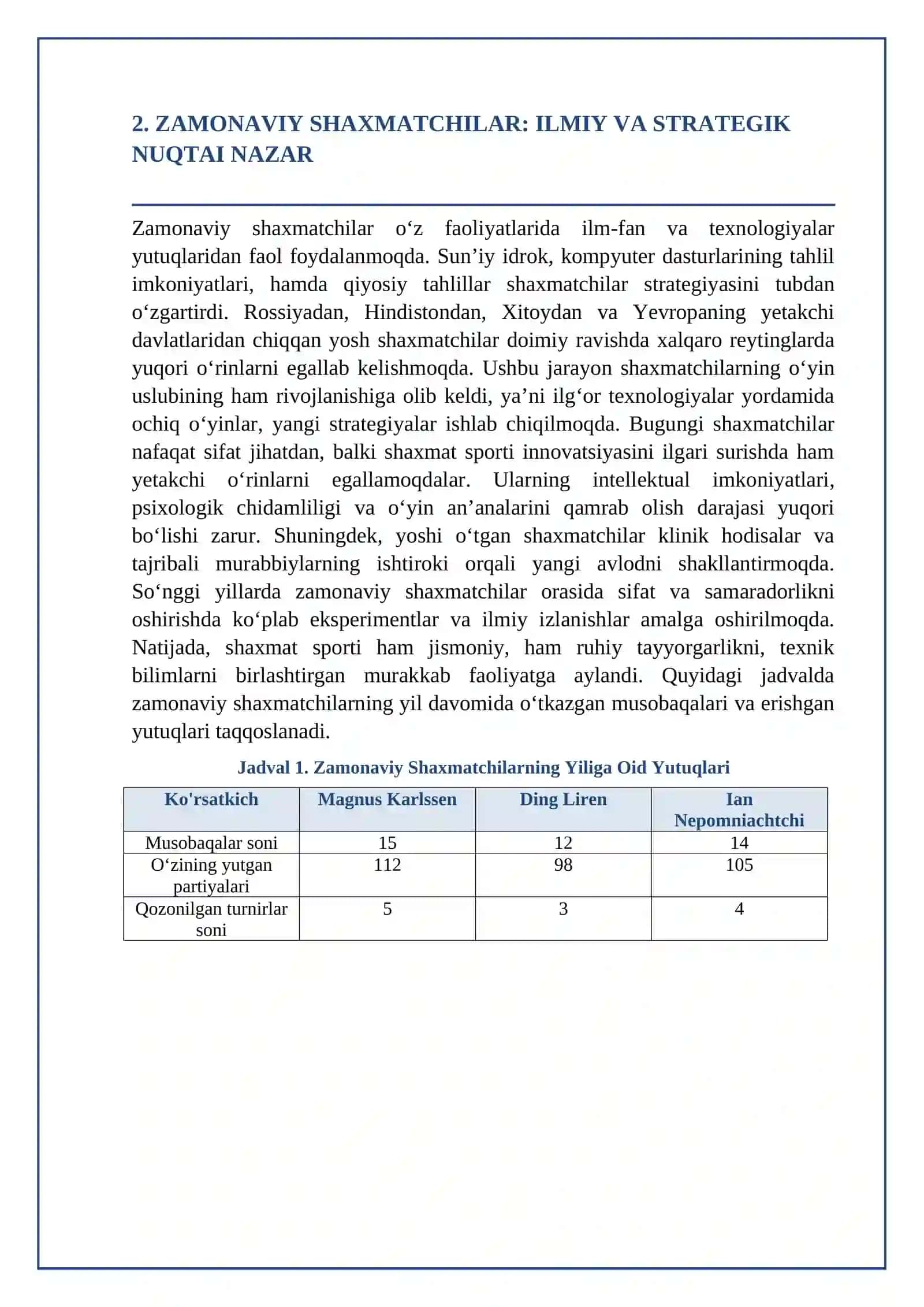 Bugungi Shaxmat Qahramonlari: Zamonaviy Shaxmat Olami Tahlili 3