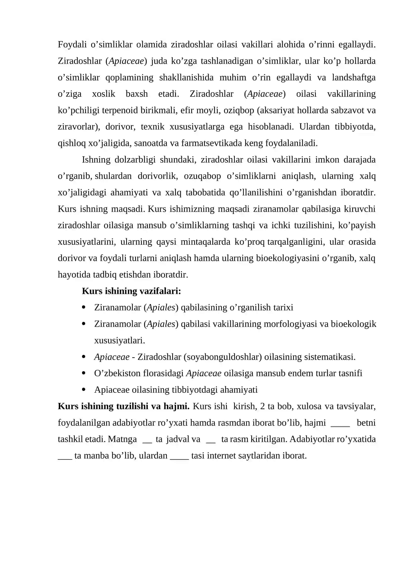 ZIRADOSHLAR (APIACEAE) OILASI 3