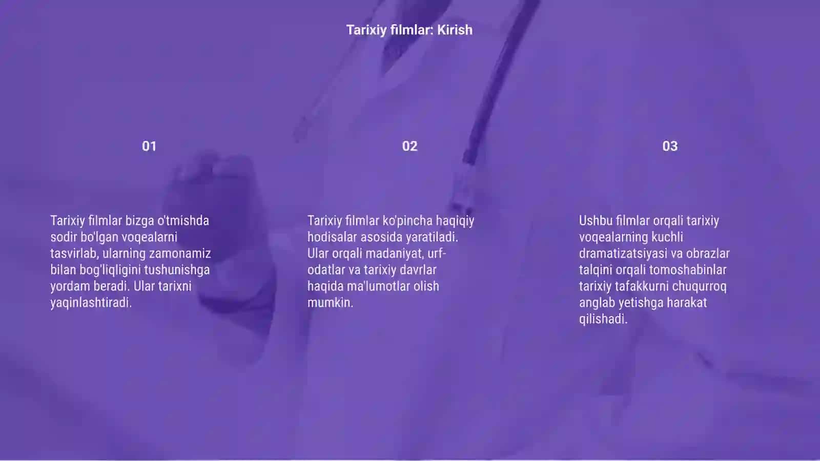 Tarixiy badiiy va hujjatli filimlar namoyishi va tahlili 3