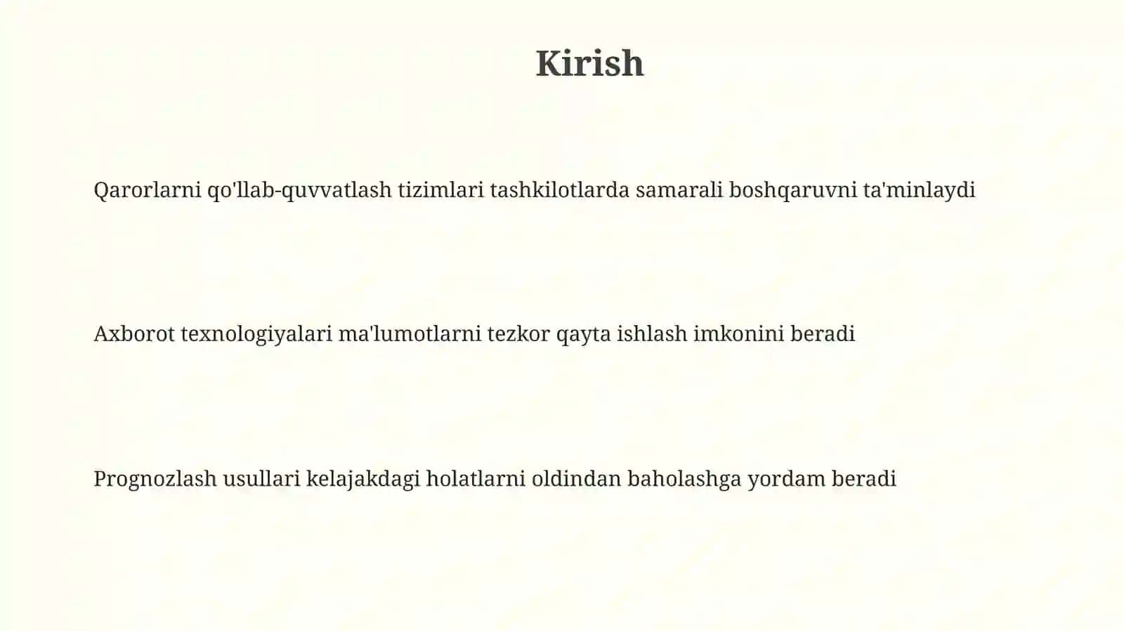 Qarorlarni qo'llab-quvvatlash tizimlari va prognozlash usullarini yaratish uchun axborot texnologiyalari 3
