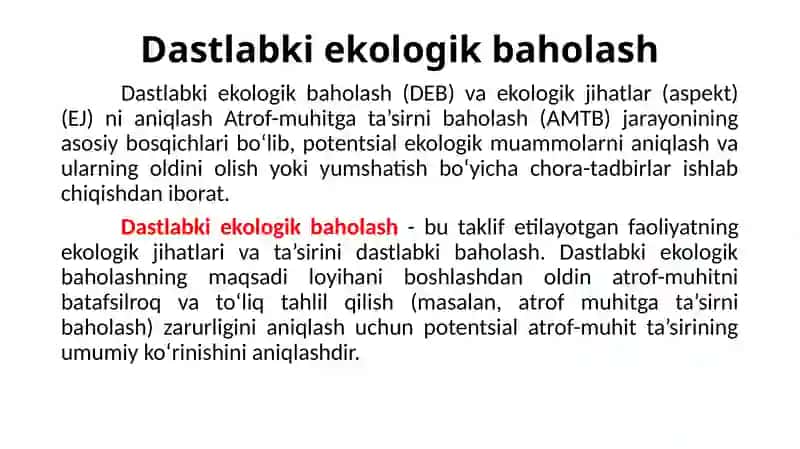 5-ma’ruza: Ekologik baholash asoslari 3