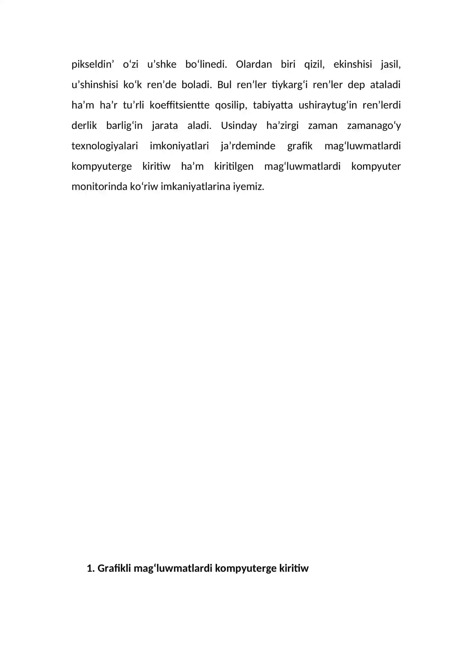 Grafikli magʻluwmatlardi kompyuterde koʻrsetiw 3