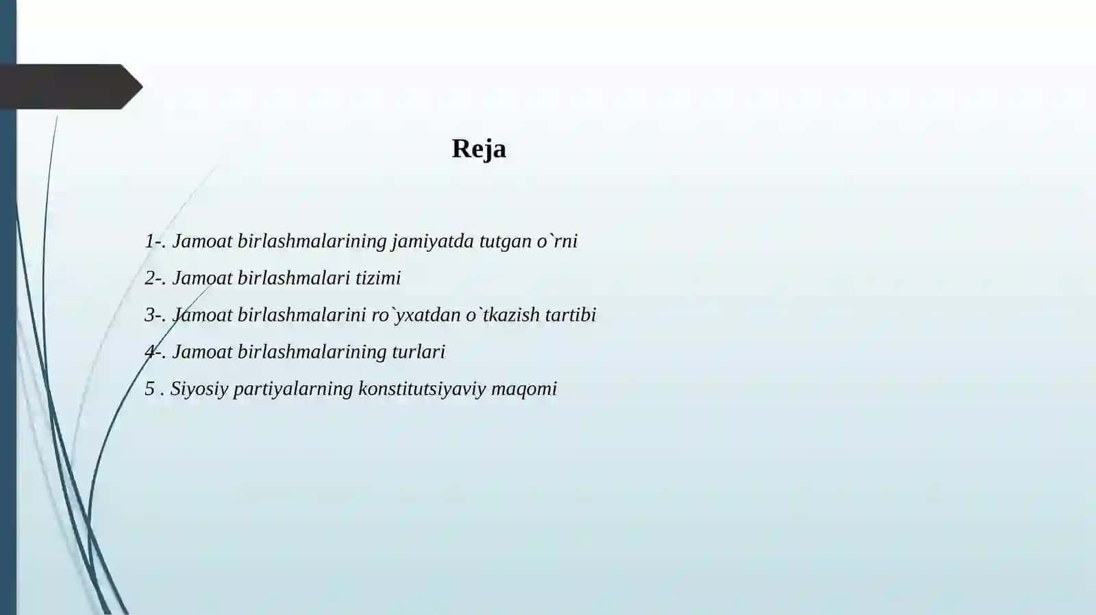 Oʻzbekiston Respublikasi Konstitutsiyasifanidan Tayyorlagan taqdimot 3