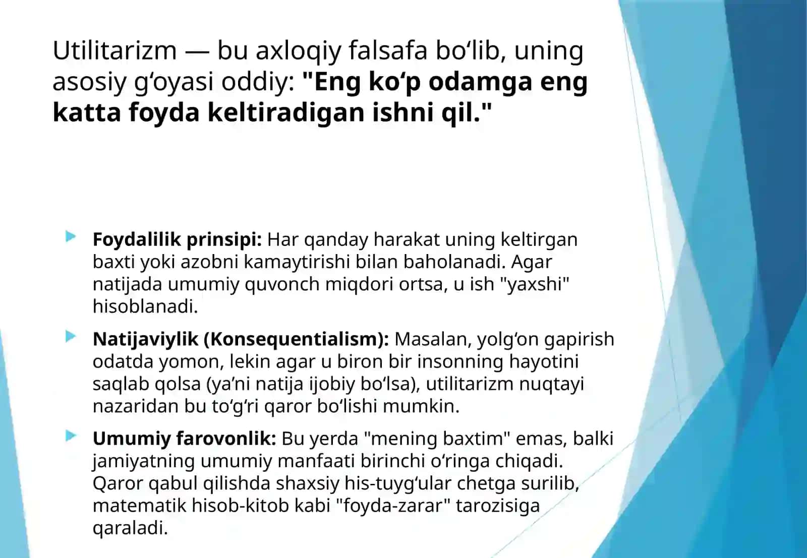 Utilitarizm va huquqlarni nazariyasiga asoslangan qarorlar qabul qilish modellari 3