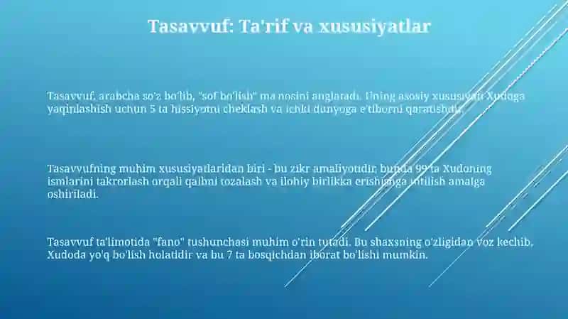 Tasavvufning Afzalliklari, Rivojlantirish va Uyg'unligi 3