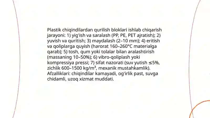 Plastik chiqindilardan qurilish bloklari ishlab chiqarish 3