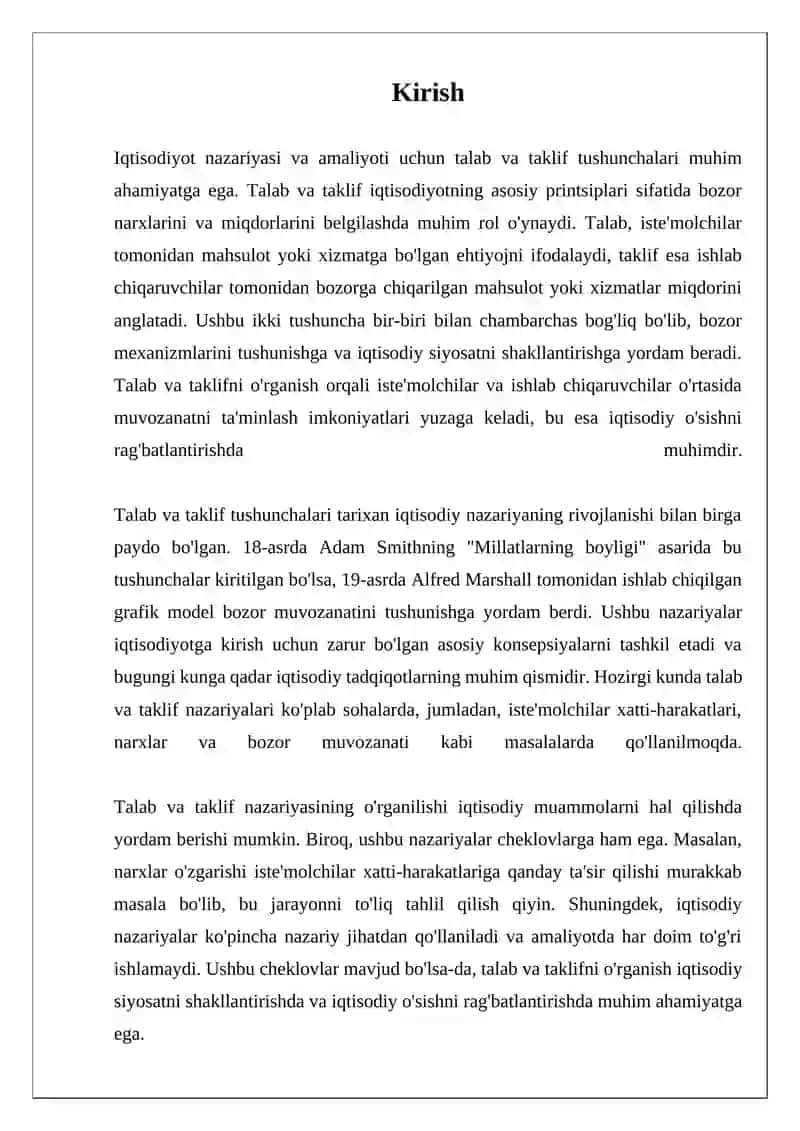 Talab va Takli. Uning Tahlil Asoslar 3