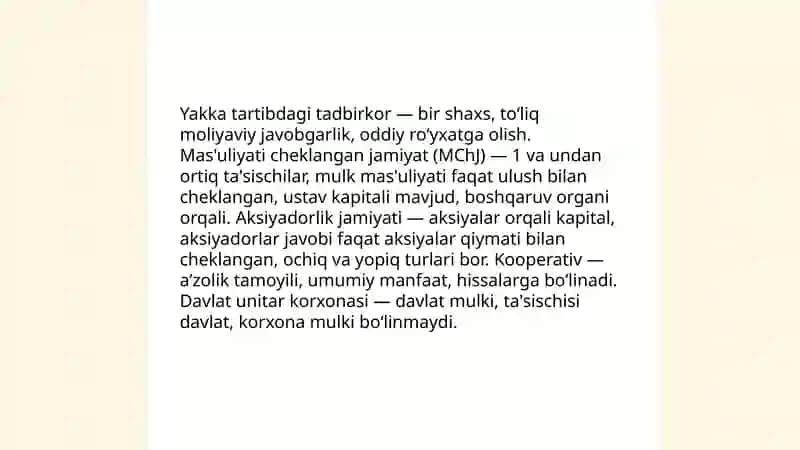 Tadbirkorlik korxonalarini tashkil etish va davlat roʻyxatidan oʻtkazish tartibi 3