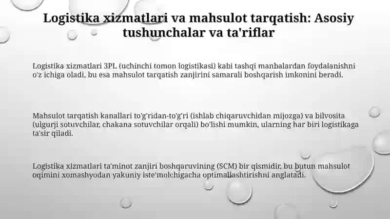 Logistik xizmatlari va mahsulot distribyutsiyasi 3
