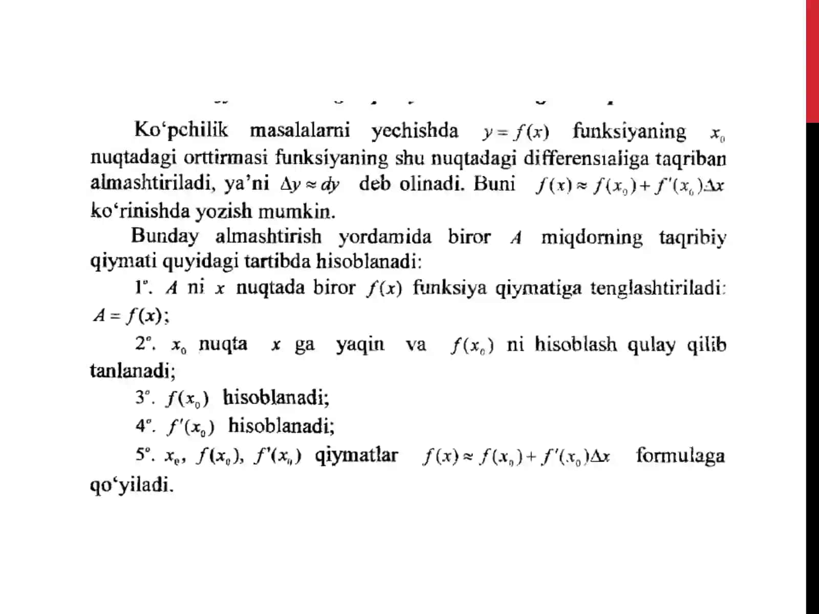 ELEMENTAR FUNKSIYALARNING HOSILALARI.GIPERBOLIK FUNKSIYALARNING HOSILALARI. HOSILA JADVALI.LOGARIFMIK DIFFERENSIALLASH. OSHKORMAS VA PARAMETRIK KO’RINISHDA BERILGAN FUNKSIYANING HOSILALARI 3